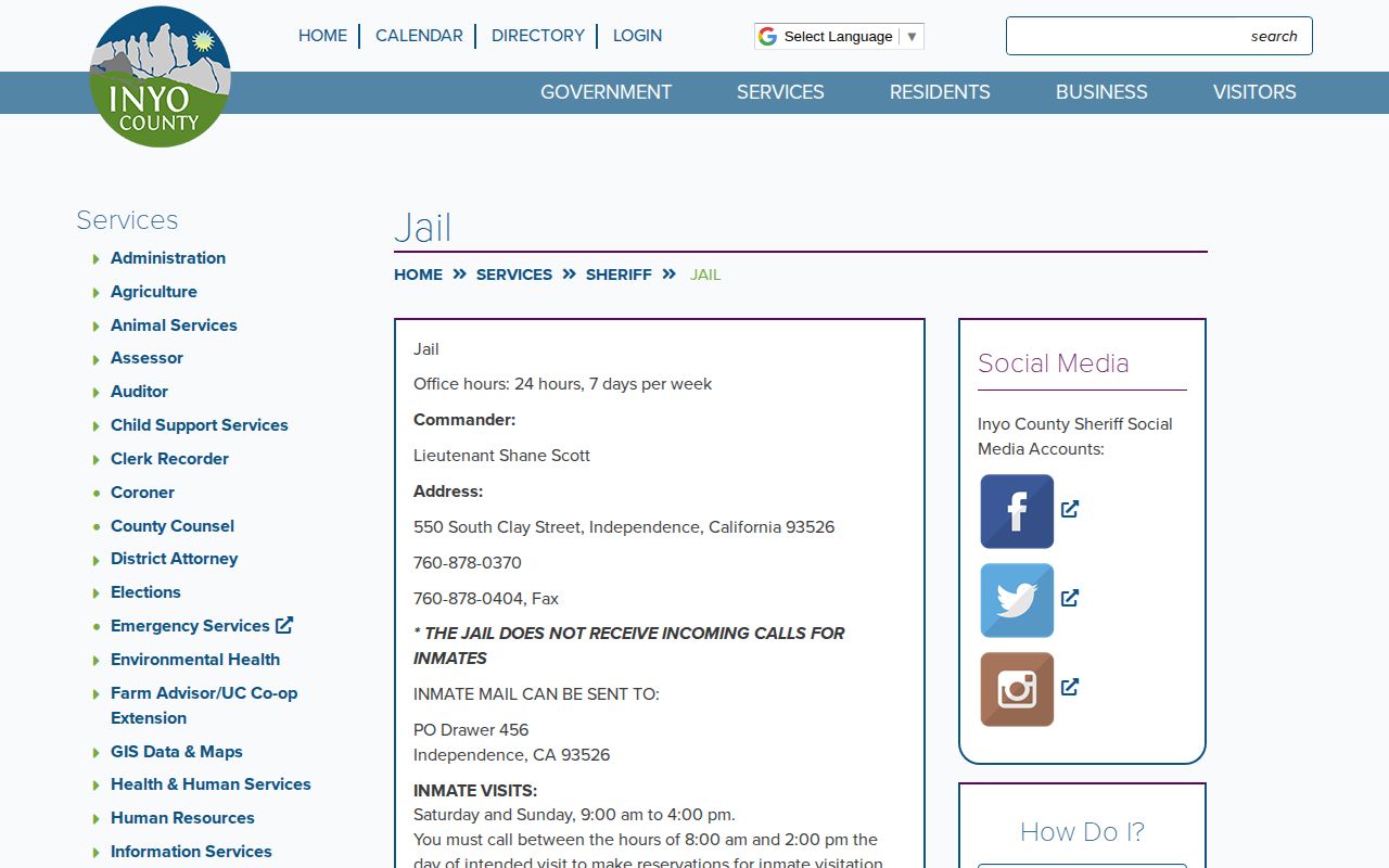 Inyo County Jail arrest custody information