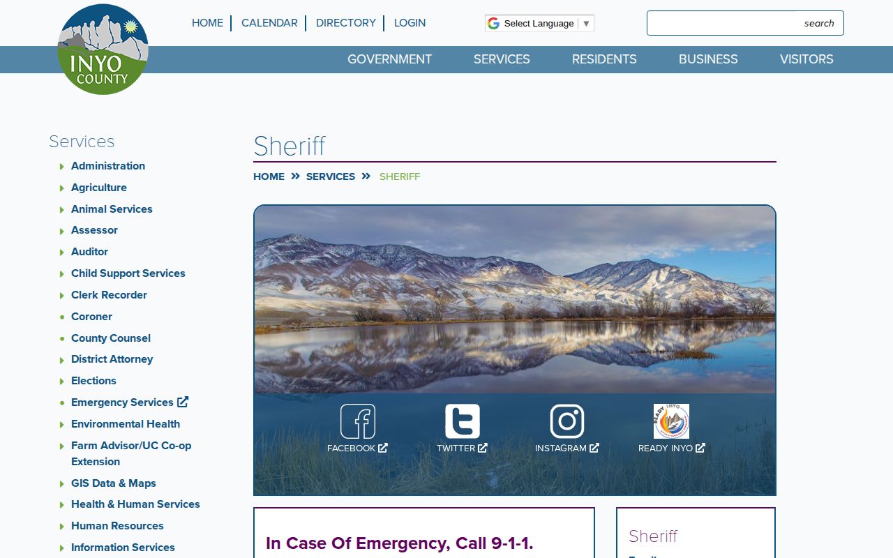 Official Inyo County Sheriff services page linking public records resources