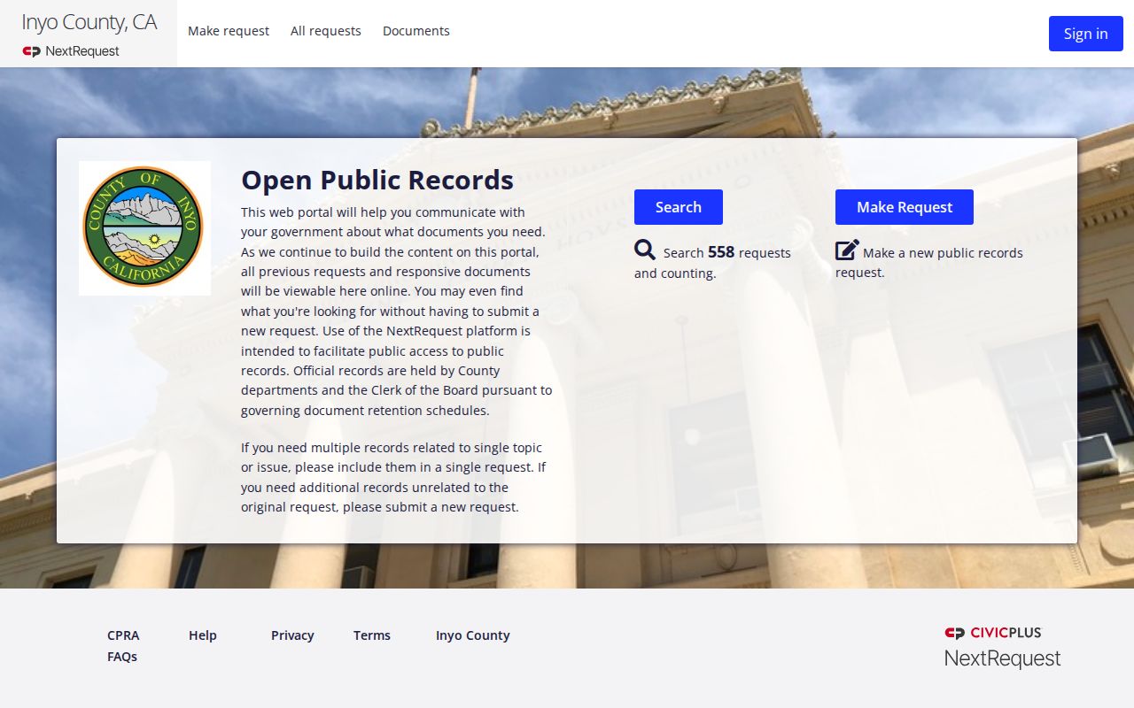 Inyo County arrest record request portal