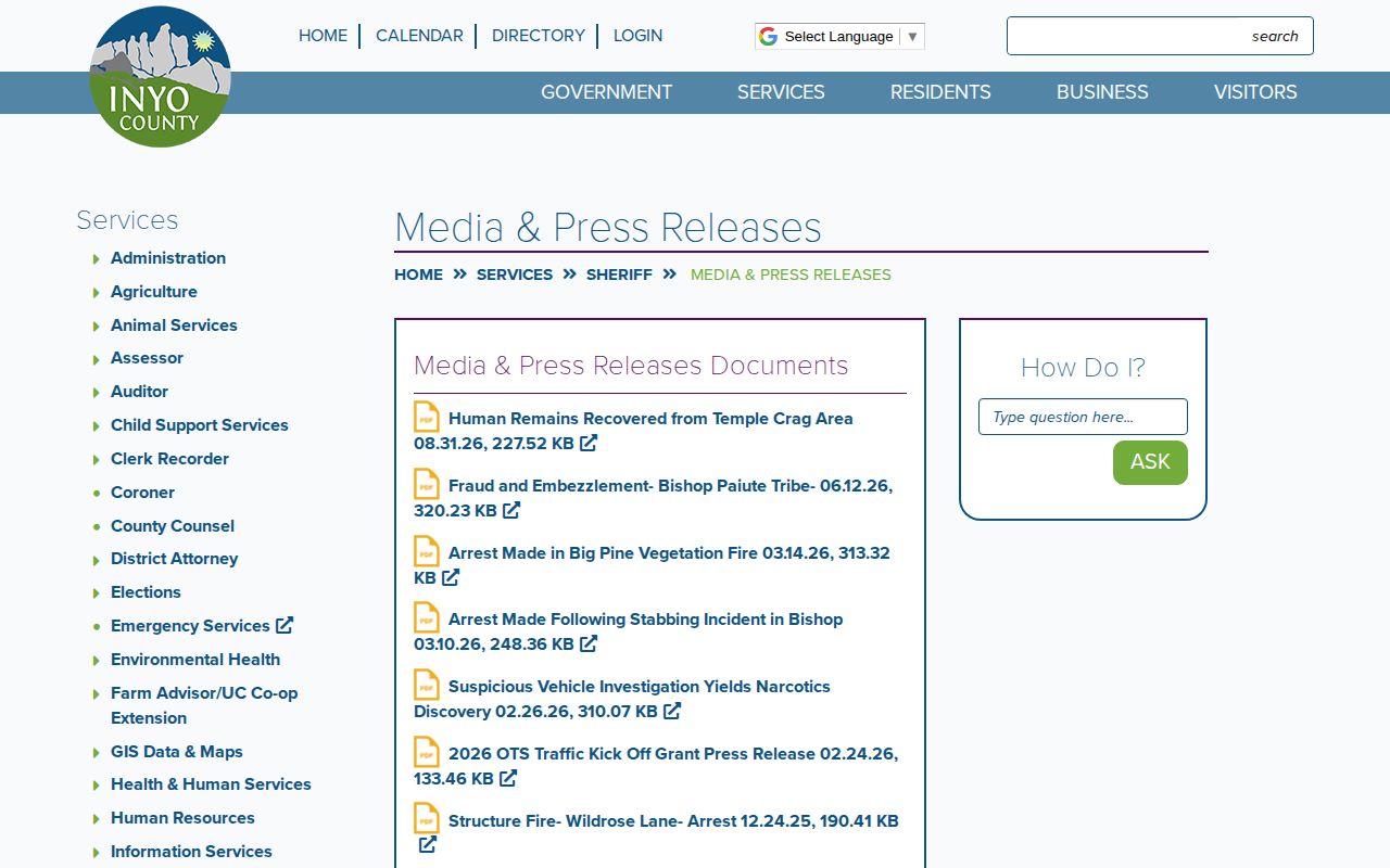 Inyo County Sheriff arrest media archive